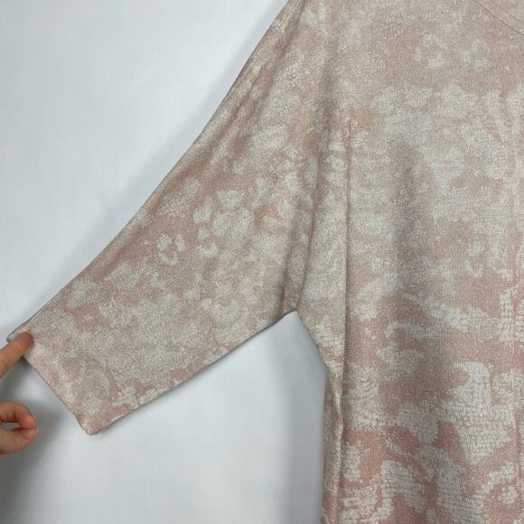 Chico’s | Tierra Sz 2 Large Pink Metallic Tie Front 3/4 Sleeve Top Knit Sweater - Picture 5 of 10